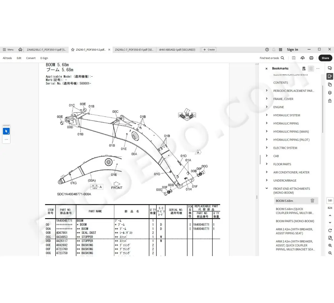 Hitachi excavator ZX210LC-7 ZX210LCN-7 ZX240N-7 parts manual